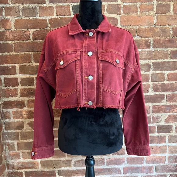 Urban Outfitters Jackets & Blazers - Red Cropped Denim Jacket